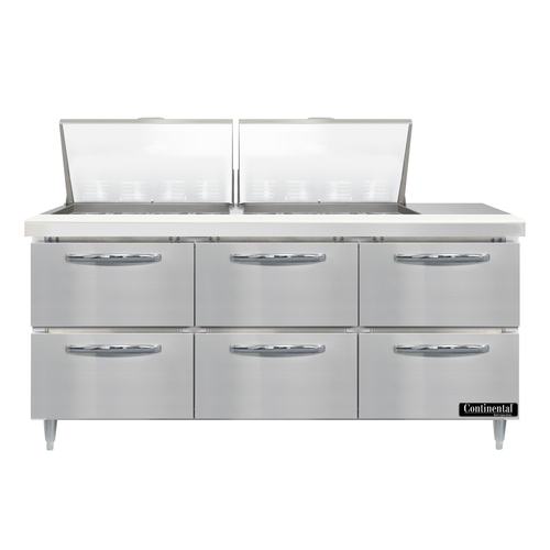 Continental Refrigerator D72N24M-D 72" W Three-Section Six Drawer Designer Line Mighty Top Sandwich Unit
