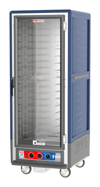 Metro C539-CLFC-4-BU C5 3 Series Blue Full-Size Insulated Low Wattage Heated Holding & Proofing Cabinet with Clear Door and Fixed Wire Slides - 120V