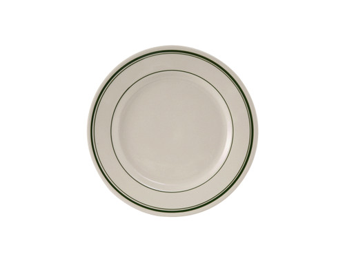 Tuxton TGB-006 6-5/8" Ceramic American White/Eggshell With Green Band Round Plate (3 Dozen Per Case)