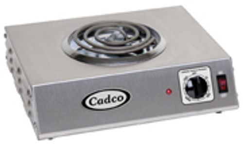 Cadco CSR-1T-E 14" Watts x 4.13" H x 12.25" D Stainless Steel Wattsith (1) 6" tubular Burner Electric Countertop Portable Hot Plate - 120 Volts 1100 Watts