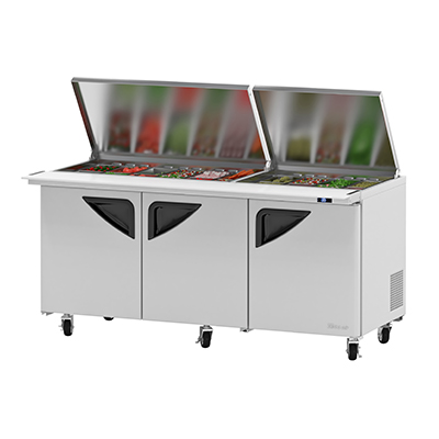 Turbo Air TST-72SD-30-N-FL 72.63" W Three-Section Three Door Super Deluxe Sandwich/Salad Mega Top Unit with Flat Lids