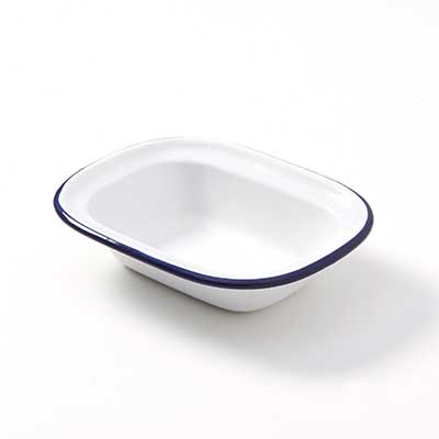 American Metalcraft EWB6 8 Oz. Metal White With Blue Rim Oblong Enamelware Bowl