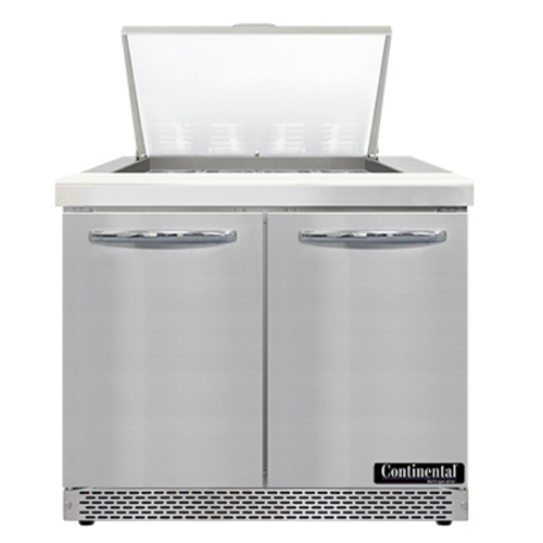Continental Refrigerator SW36N12M-FB 36" W Two-Section Two Door Mighty Top Sandwich Unit