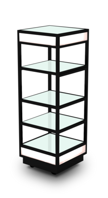 Eastern Tabletop Q950GLB 19-3/4"W x 19-3/4"D x 63"H Black 18/10 Stainless Steel Mobile Buffet Display System