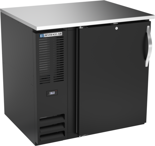 Beverage Air BB36HC-B 36" W Black Galvanized One-Section Solid Door Refrigerated Back Bar Storage Cabinet - 115 Volts