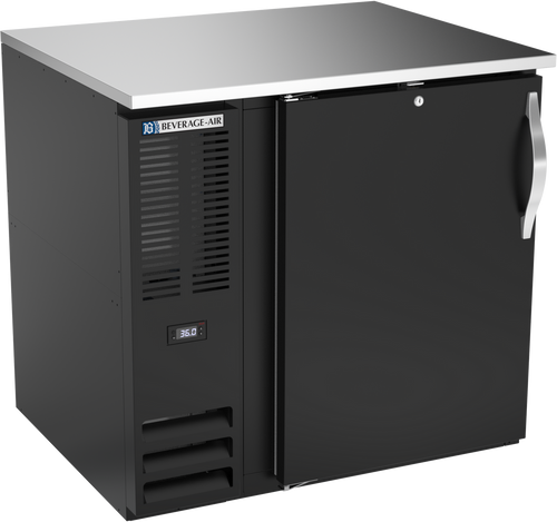Beverage Air BB36HC-B 36" W Black Galvanized One-Section Solid Door Refrigerated Back Bar Storage Cabinet - 115 Volts
