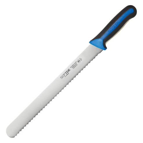 Winco KSTK-121 12" Black and Blue Wavy Edge Sof-Tek Slicer with TPR Handle