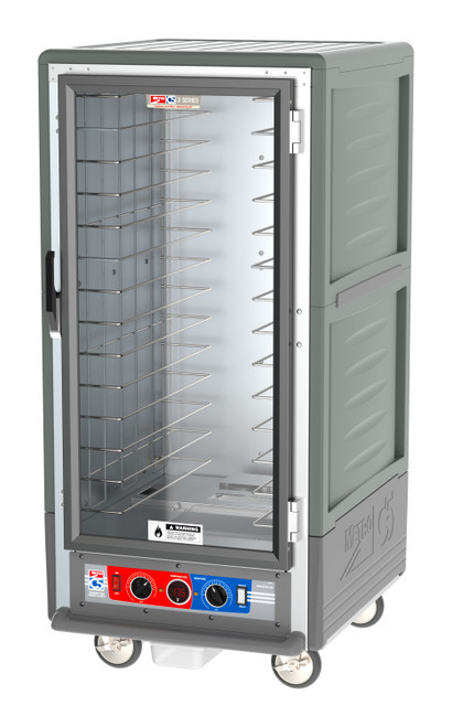 Metro C537-CLFC-4-GY C5 3 Series Gray 3/4-Size Insulated Low Wattage Heated Holding & Proofing Cabinet with Clear Door and Fixed Wire Slides - 120V