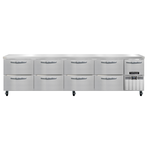 Continental Refrigerator RA118N-D 118"W Eight Drawer and One Door Stainless Steel Refrigerated Base Woktop Unit