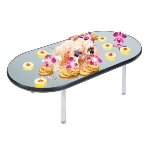 Lakeside 2264 16" D x 32" W Black Vinyl Edges Oval Glass Mirror Tray