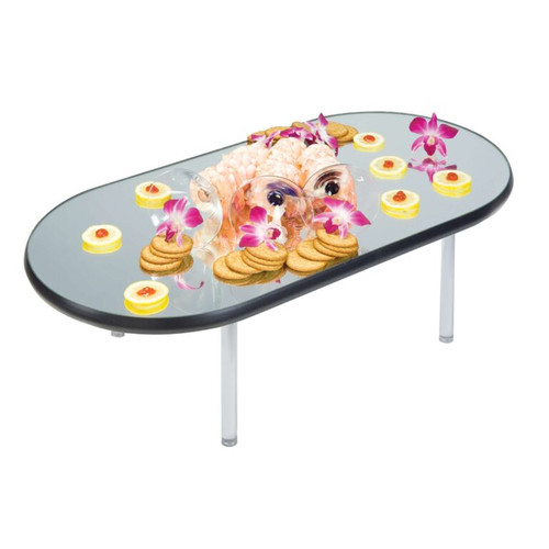 Lakeside 2264 16" D x 32" W Black Vinyl Edges Oval Glass Mirror Tray