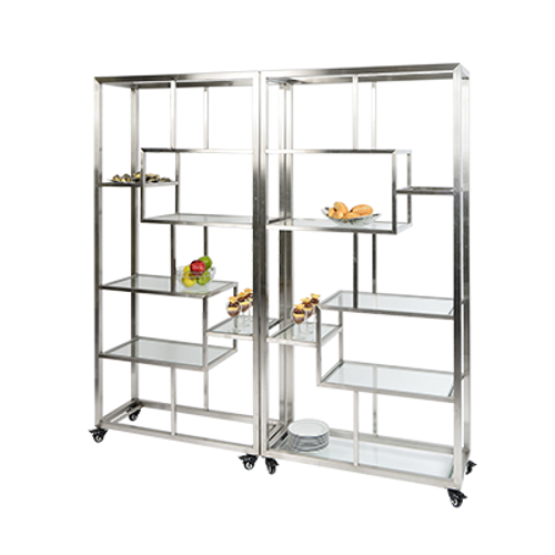 Eastern Tabletop AC1760 71”W x 14”D x 73”H Square Stainless Steel Square Mobile Back Bar Display