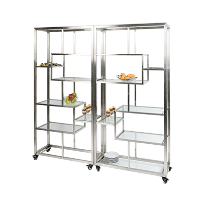 Eastern Tabletop AC1760 71”W x 14”D x 73”H Square Stainless Steel Square Mobile Back Bar Display