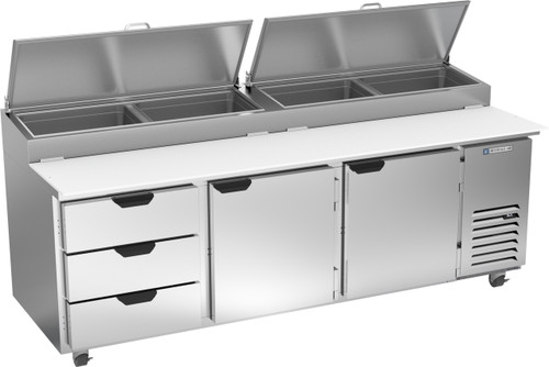 Beverage Air DPD93HC-3 93" W Three-Section Two Door Two Door Pizza Top Refrigerated Counter