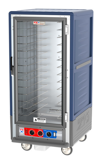 Metro C537-CFC-4-BU C5 3 Series Blue 3/4-Size Insulated Heated Holding & Proofing Cabinet with Clear Door and Fixed Wire Slides - 120V