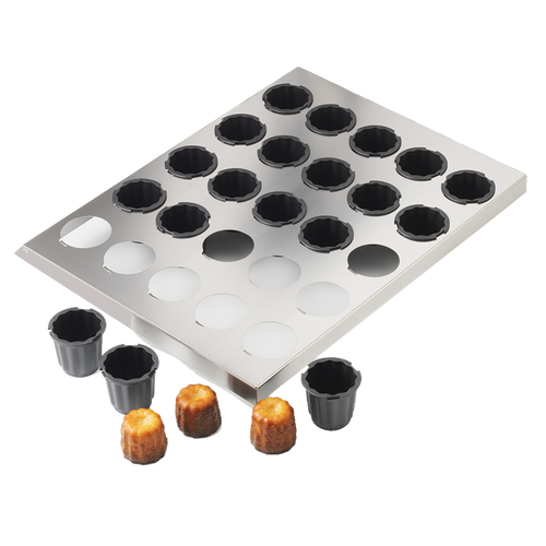 Matfer Bourgeat 347417 ExoGlass Cannele Baking set 16 Per Sheet 2-1/6" Dia. x 2-1/6"H 15-3/4"L x 11-3/4"W Stainless Steel Tray
