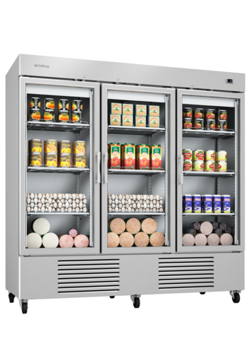 Infrico USA IRR-AN67CR 82" W Three-Section Glass Door Reach-In Refrigerator
