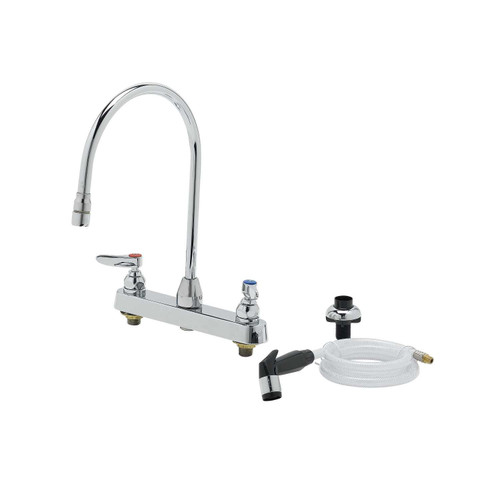 T&S Brass B-1174 Lavatory Faucet hose & spray swing gooseneck faucet on 8"