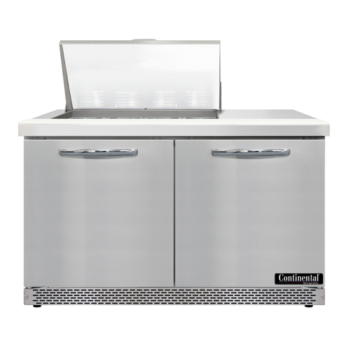 Continental Refrigerator D48N12M-FB 48" W Two-Section Two Door Designer Line Mighty Top Sandwich Unit
