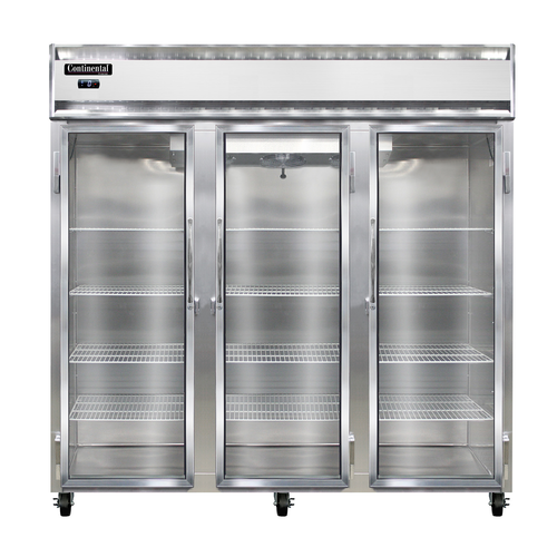 Continental Refrigerator 3F-SS-GD 78" W Three-Section Glass Door Freezer - 115 Volts