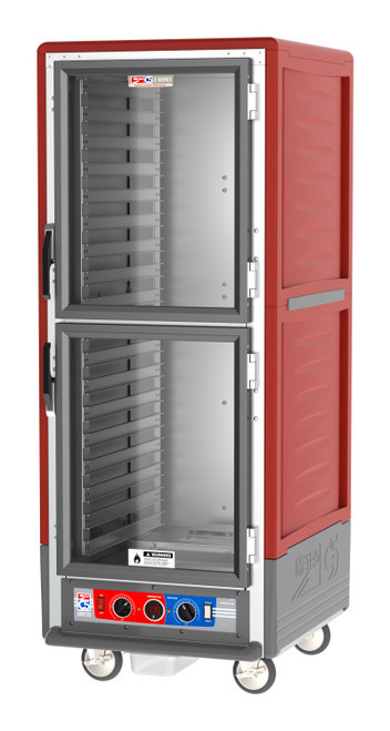 Metro C539-CLDC-L C5 3 Series Red Full-Size Insulated Low Wattage Heated Holding & Proofing Cabinet with Clear Dutch Doors and Lip Load Slides - 120V