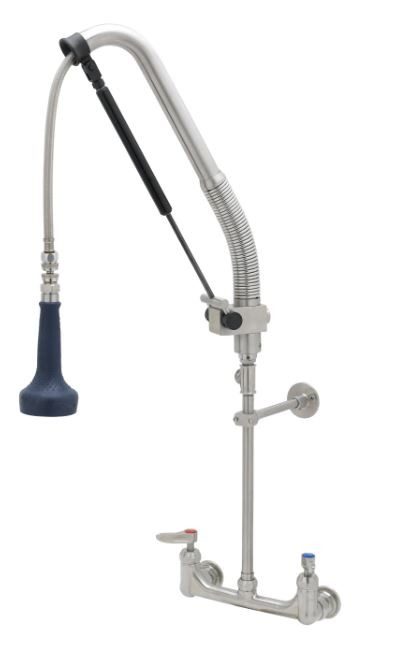 T&S Brass S-0133-CR-B8TP EverSteel 8" Centers Stainless Steel Adjustable Wall Mount Faucet DuraPull Pull-Down Pre-Rinse Unit with 12" Riser