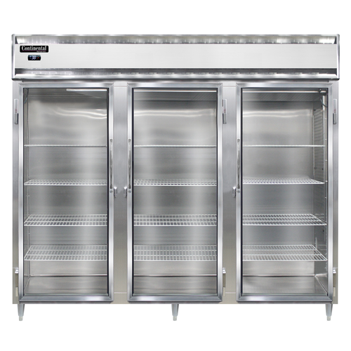 Continental Refrigerator D3RENSSGD 85.5" W Three-Section Glass Door Reach-In Designer Line Wide Refrigerator