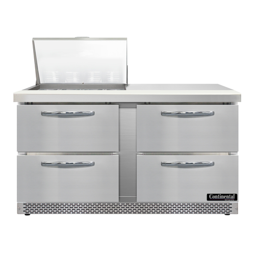 Continental Refrigerator D60N12M-FB-D 60" W Two-Section Four Drawer Designer Line Mighty Top Sandwich Unit