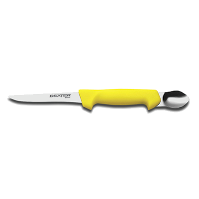 Dexter 31432 5" High-Carbon Steel Yellow Polypropylene Handle Basics Cut & Gut Knife With Roe Spoon