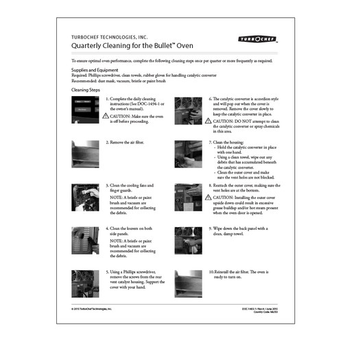 TurboChef DOC-1493-1 8-1/2" x 11" Poster Daily Cleaning