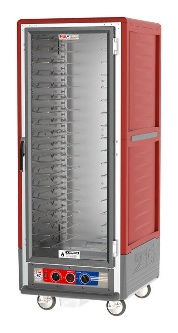 Metro C539-MFC-U C5 3 Series Red Full-Size Insulated Moisture Heated Holding & Proofing Cabinet with Clear Door and Universal Wire Slides - 120V