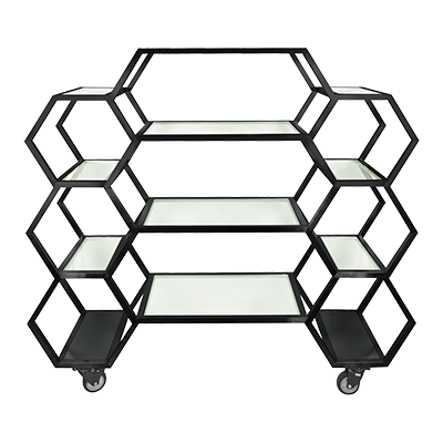 Eastern Tabletop ST1730MB 63"W x 17-3/4"D x 60"H Black Stainless Steel Honeycomb Mobile Buffet