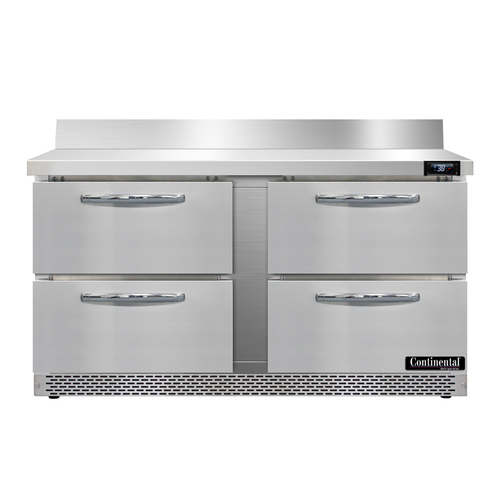 Continental Refrigerator SW60NBS-FB-D 60"W Four Drawer Stainless Steel Work Top Refrigerator With 5 1/2"H Backsplash