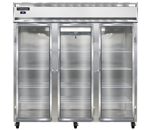 Continental Refrigerator 3RNSSGD 78" W Three-Section Glass Door Reach-In Refrigerator