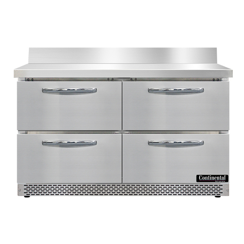 Continental Refrigerator SWF48NBS-FB-D 48"W Four Drawer Stainless Steel Work Top Freezer With 5 1/2"H Backsplash