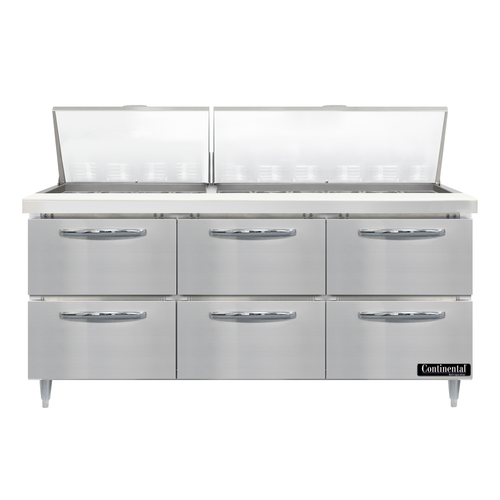 Continental Refrigerator D72N30M-D 72" W Three-Section Six Drawer Designer Line Mighty Top Sandwich Unit