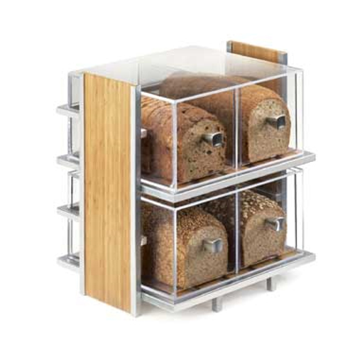 Cal-Mil 1279 4" W x 11-1/2" D x 15" H Silver Metal Frame 2-Tier Self Serve Eco Modern Bread Case