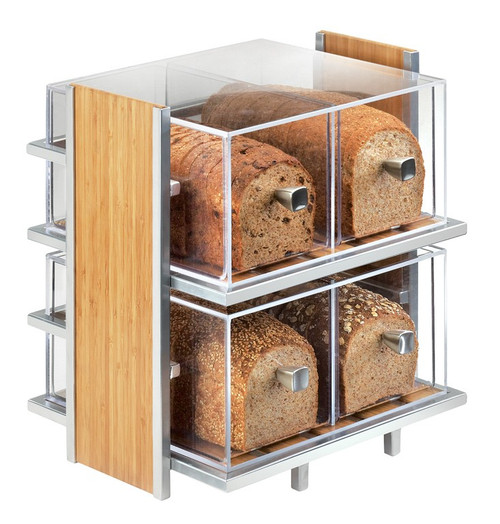 Cal-Mil 1279 4" W x 11-1/2" D x 15" H Silver Metal Frame 2-Tier Self Serve Eco Modern Bread Case