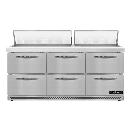 Continental Refrigerator D72N18-FB-D 72" W Three-Section Six Drawer Designer Line Sandwich Unit