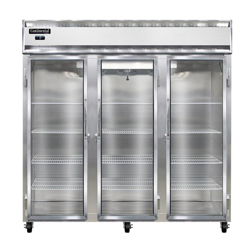 Continental Refrigerator 3F-SA-GD 78" W Three-Section Glass Door Reach-In Freezer - 115 Volts