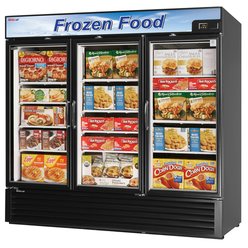 Turbo Air TGF-72F(B)-N 81.88" W Three-Section Hinged Glass Doors Freezer Merchandiser - 115 Volts