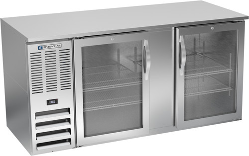 Beverage Air BB68HC-G-S 68" W Two-Section Glass Door Refrigerated Back Bar Storage Cabinet - 115 Volts