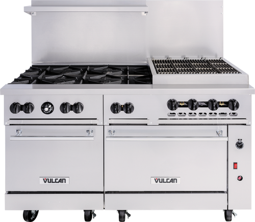 Vulcan 60SS-6B24G-NG 60" W Stainless Steel Natural Gas Endurance Restaurant Range - 278,000 BTU