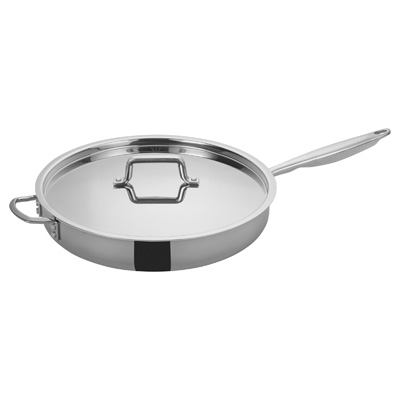 Winco TGET-7 14" 7 Qt. Stainless Steel and Aluminum Tri-Gen Induction-Ready Saute Pan