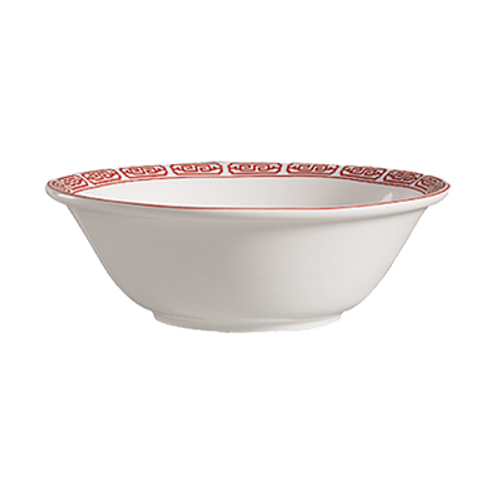 CAC China 105-94 9" Dia. 50 Oz. Porcelain Bone White Round Red Gate Noodle Bowl (1 Dozen)