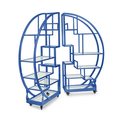 Eastern Tabletop ST1790BL 72-1/2"W x 13-3/4"D x 70-1/4"H Blue 18/10 Stainless Steel Cartwheel Mobile Back Bar Display