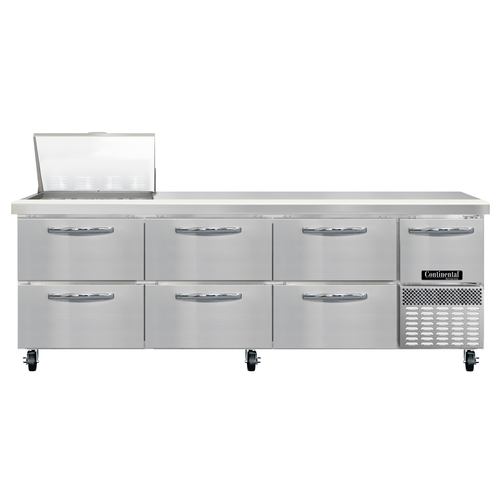 Continental Refrigerator RA93N12M-D 93" W Three-Section Six Drawer Refrigerated Base Sandwich Unit