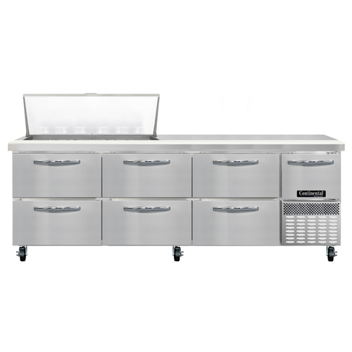Continental Refrigerator RA93N18M-D 93" W Three-Section Six Drawer Refrigerated Base Sandwich Unit