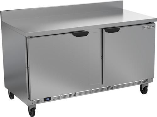 Beverage Air WTF60AHC-FIP 60"W Two Door Stainless Steel Worktop Freezer With 4" Foamed-In Place Backsplash