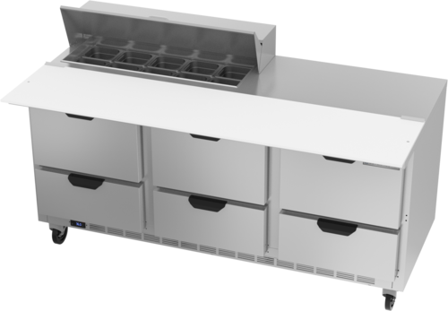 Beverage Air SPED72HC-10C-6 72" W Three-Section Six Drawer Sandwich Top Refrigerated Counter